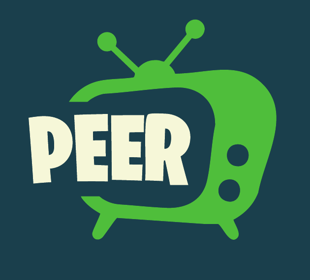 Het gekozen PeerTV-logo: een groene televisie met antenne en speelse, crèmekleurige letters PEER.